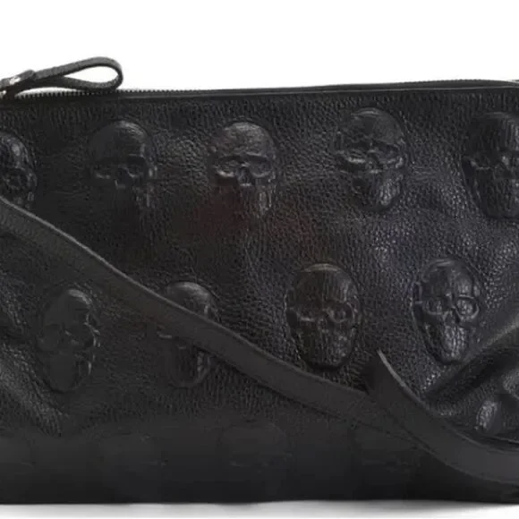 Impeller Black Skull Embossed italian leather crossbody Bag